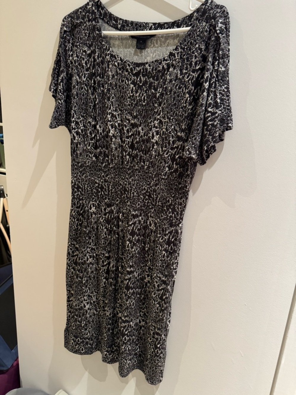 French Connection Black & White snakeskin Printed Smocked-Waist Women’s Dress